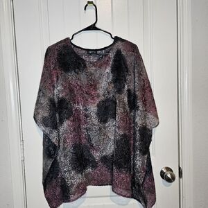 APNY Burnout Velvet Poncho Blouse | Plum Gray Black Sheer Tunic